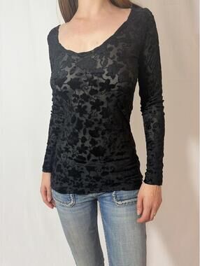 Sheer Lace Floral Stretchy Scoop Neck Top